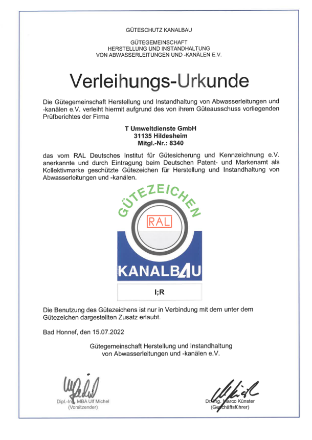 Gütezeichen Kanalbau